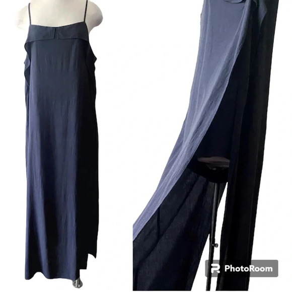 NWT URBAN Outfitters Black Linen Blend Jumpsuit Dress with High Slits Size XS - Picture 1 of 16